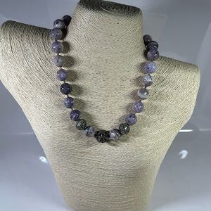 17” Native American Charoite Strand Sterling Silver Necklace